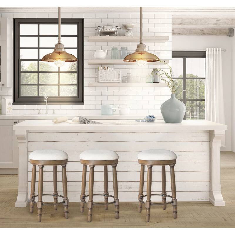 Bar Stools Set of 2, 26" Counter Height, 360° Swivel Wooden Barstool with Fabric Upholstered Seat