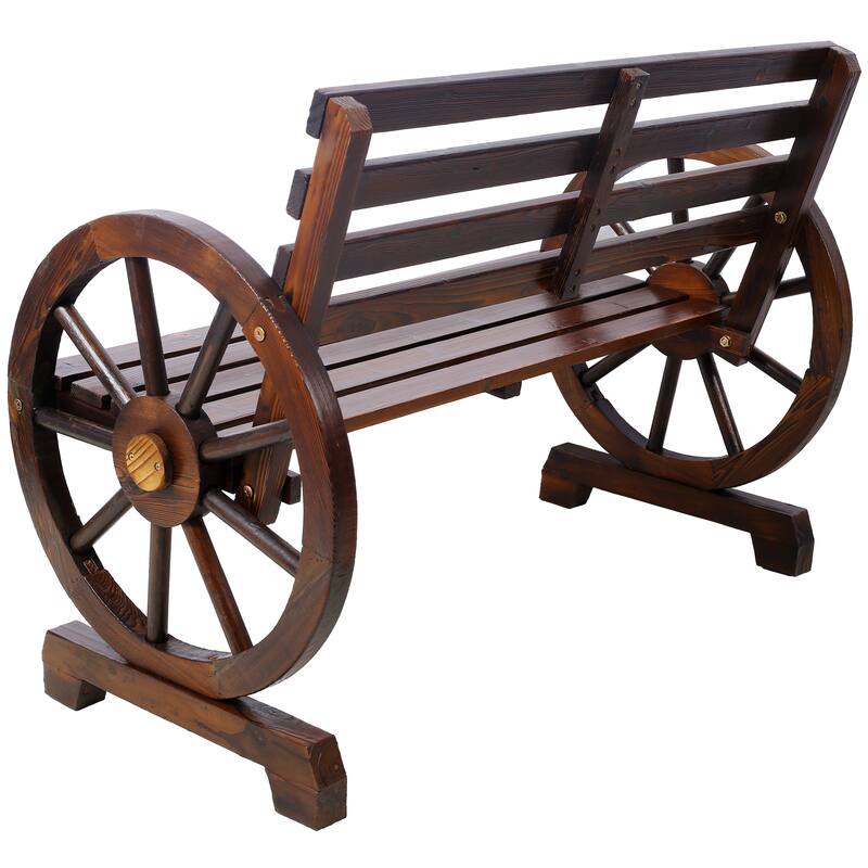 2-Person Wooden Wagon Wheel Bench For Backyard, Patio, Porch