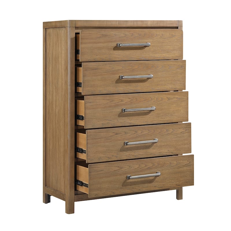 Modern Bedroom 3pc Set Storage Bed Chest Nightstand Light Brown Finish