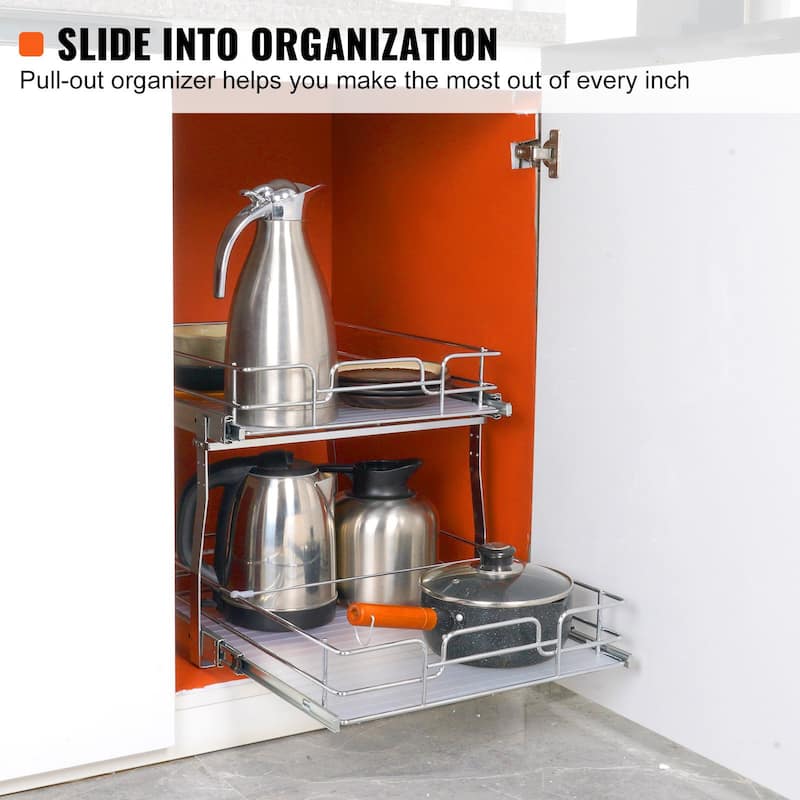 Pull Out Cabinet Organizer for Kitchen or Bathroom and Chrome Steel Shelf