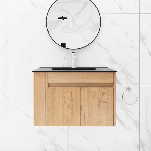 30 inch Wood WallMounted Bathroom Vanity Set with Integrated Ceramic