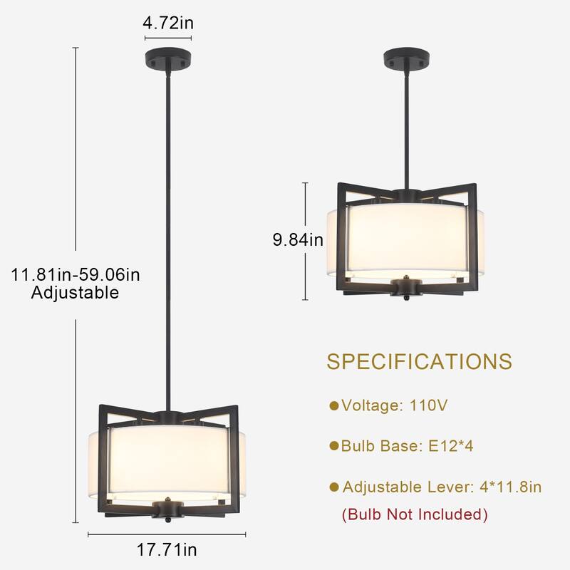 Modern 4 Light Pendant with Fabric Shade and Adjustable Height Metal Pole Light Bulb Not Included