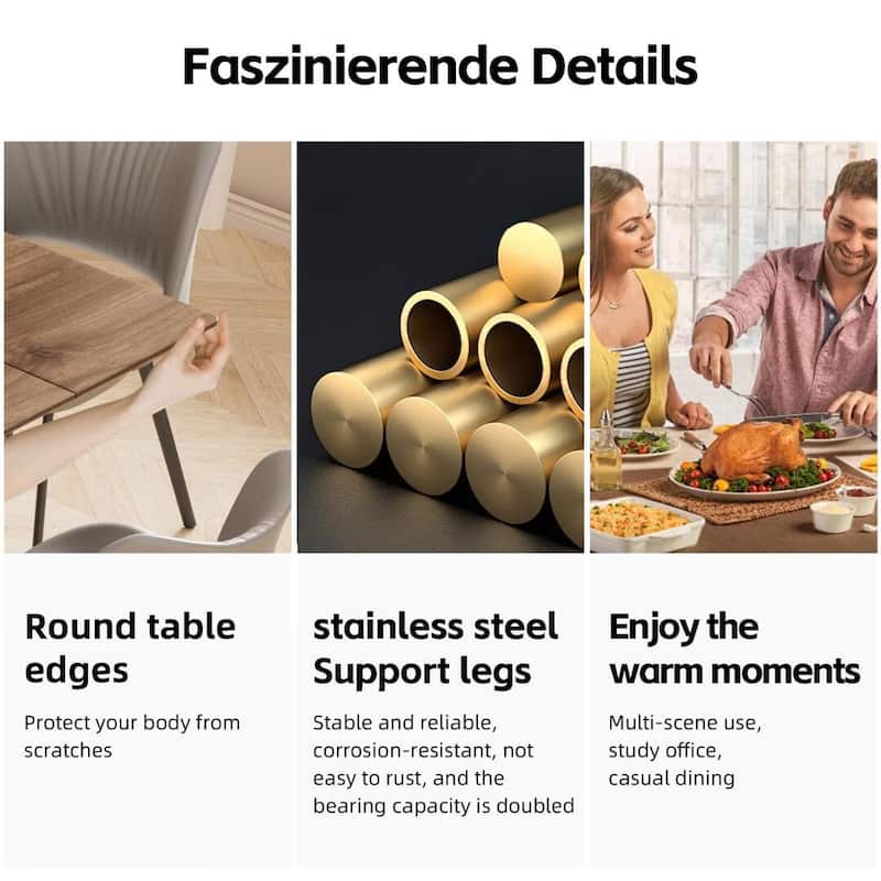 Modern Expandable Walnut Dining Table Adjustable from 62.9" to 94.4", Seats 8 to 10, with Sleek Stainless Steel Support Legs