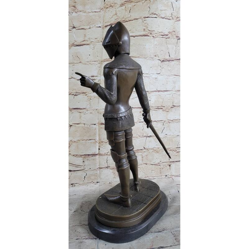 Bronze Sculpture Statue Figure Of Medieval Warrior Knight In Full Plate Mail Armor