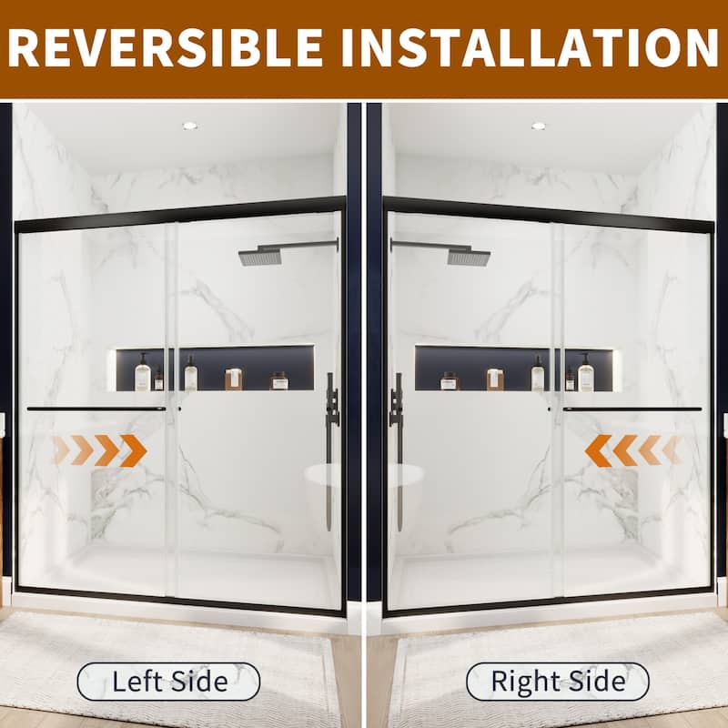 Modland 44''- 48'' W x 72'' H Glass Semi-Frameless Double Sliding Shower Tub Door in Matte Black / Brushed Nickel