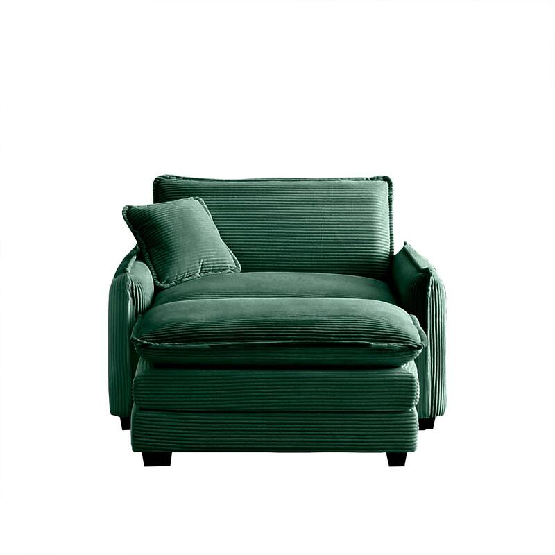 Ergonomic Corduroy Single Sofa Chair with Ottoman and Pillow