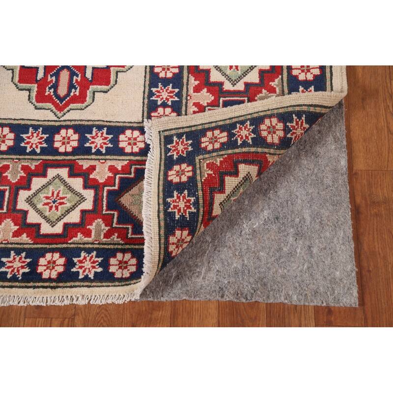 Ivory Geometric Kazak Area Rug Handmade Wool Carpet - 6'8" x 9'6"