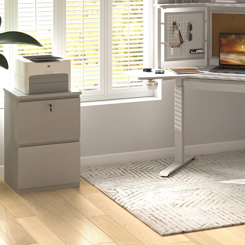KOWO Wooden 2-Drawer Filing Cabinet with Lock Letter Size Office Storage, Locking Document Organizer for Home or Workplace