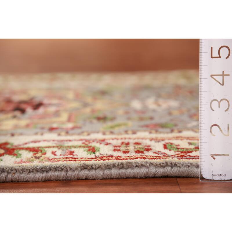 Hand Knotted Oriental 100% Wool Carpet Traditional Geometric Greys & Charcoal Heriz (serapi) Runner Rug - 7' 11'' X 2' 7''