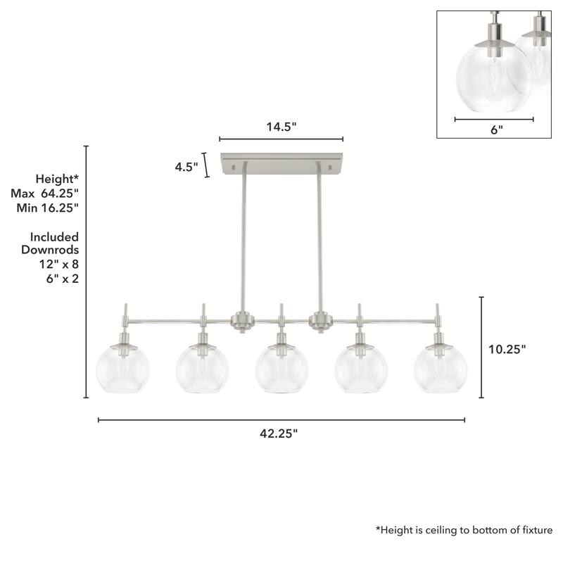 Hunter Xidane 5 Light Linear Chandelier - Dining Room, Kitchen Island - Contemporary, Transitional, Mid-Century Modern - 5-Light