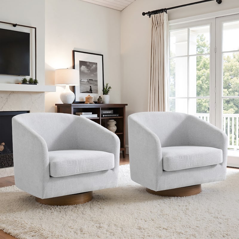 2 Set Modern Wide Round Swivel Accent Barrel Chairs