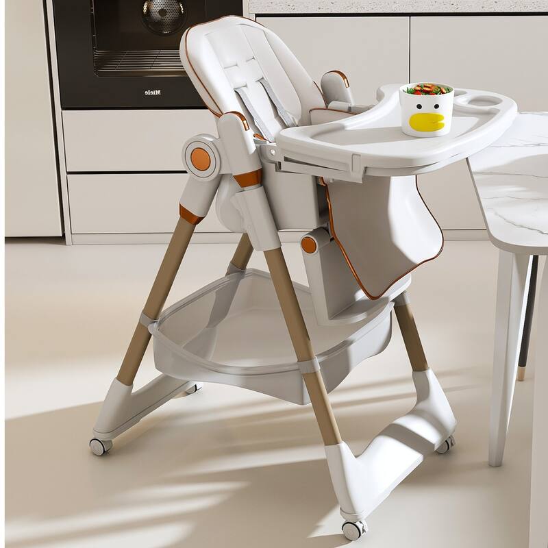 KISRAIS Portable Adjustable Baby High Chair with Safety Belt, Silent Lockable Wheels