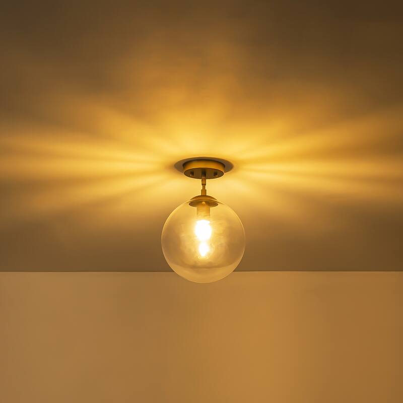 1-Light Modern Gold Dome Orb Pendant Island Light with Clear Glass Globe Bubble Shade