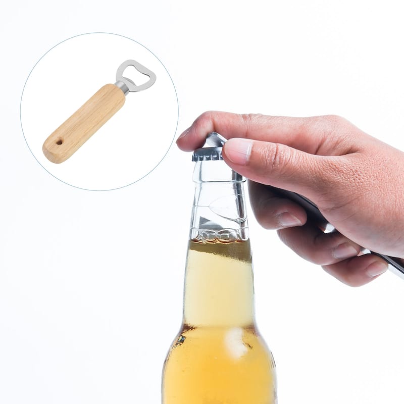 Bottle Opener, Wood Handle w Hole Stainless Steel Beer Bottle Opener - Silver