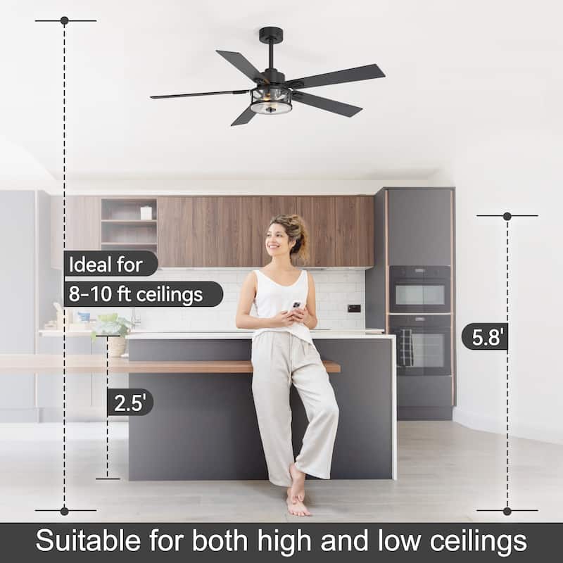 56" Reversible 5-Blade Glass Shade Ceiling Fan Chandelier with Light and Remote