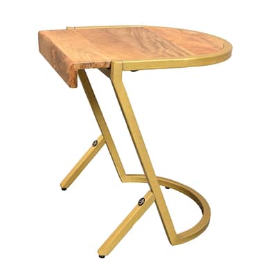 15 in. Gold Rectangle Wood End Table with Angled Legs