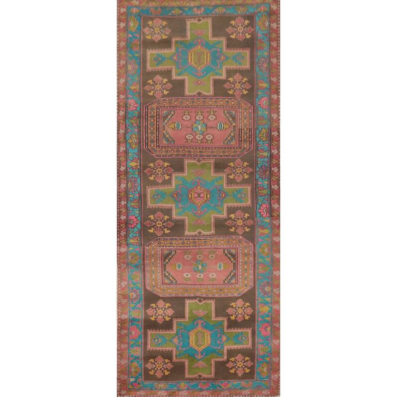 Hand Knotted Oriental 100% Wool Carpet Traditional Tribal Brown Ardebil Runner Rug - 9' 8'' X 3' 6''