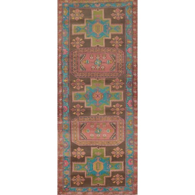 Hand Knotted Oriental 100% Wool Carpet Traditional Tribal Brown Ardebil Runner Rug - 9' 8'' X 3' 6''