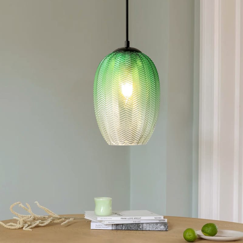 1/3-Light Modern Black Cylinder Colored Textured Gradient Glass Pendant Light for Kitchen Island or Stairway