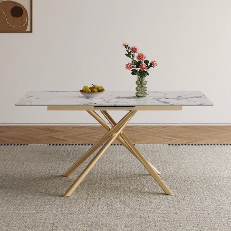 Home Office Table Meeting Table, Expandable Dining Table with Retractable Leaf, Kitchen Table with X-Base