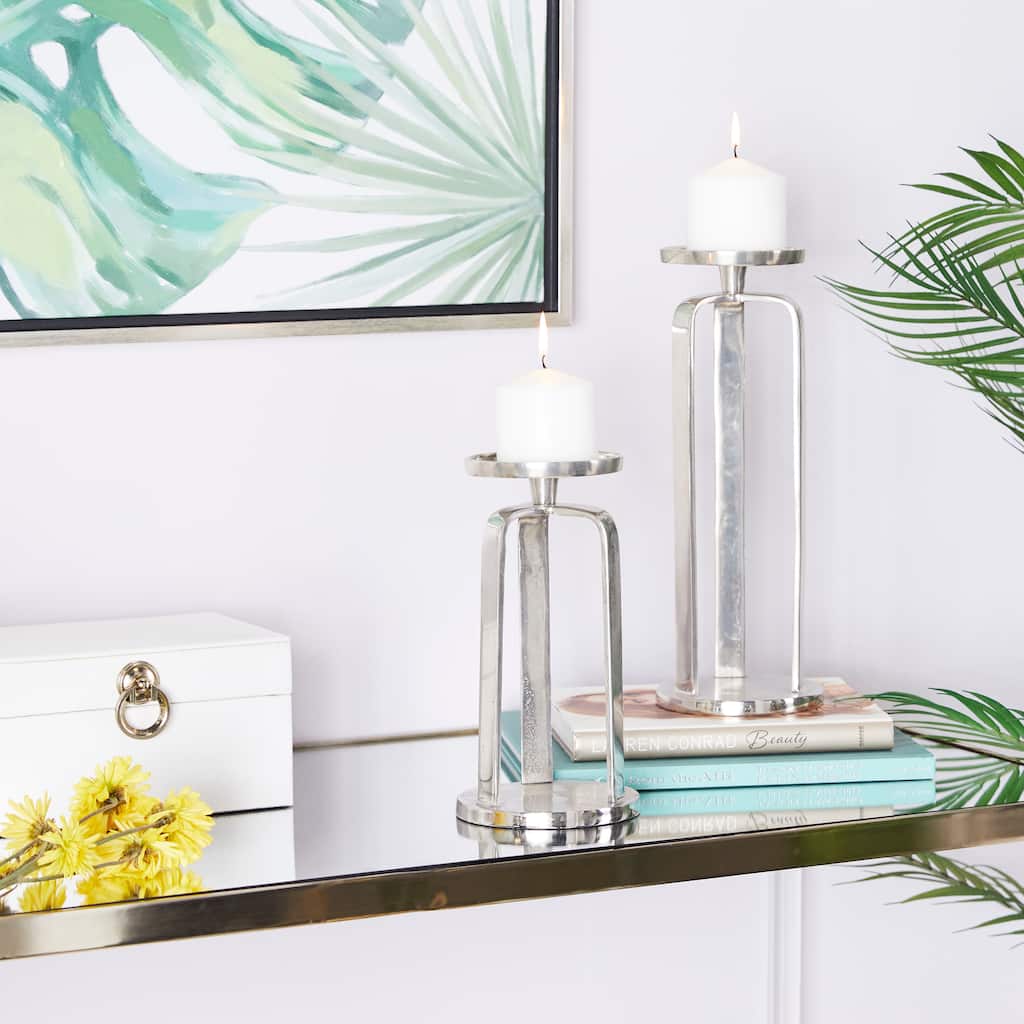 CosmoLiving by Cosmopolitan Black, Silver or Gold Aluminum Pillar Geometric Candle Holder (Set of 2) - S/2 14", 10"H