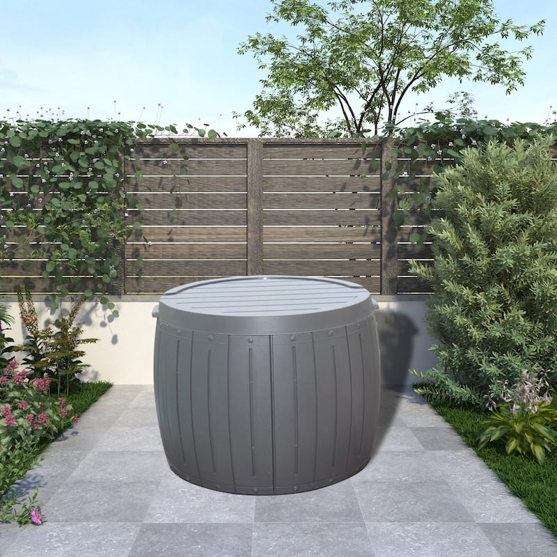 131.96 Gal. Deck Box Brown HDPE Outdoor Storage Shed Drum Table