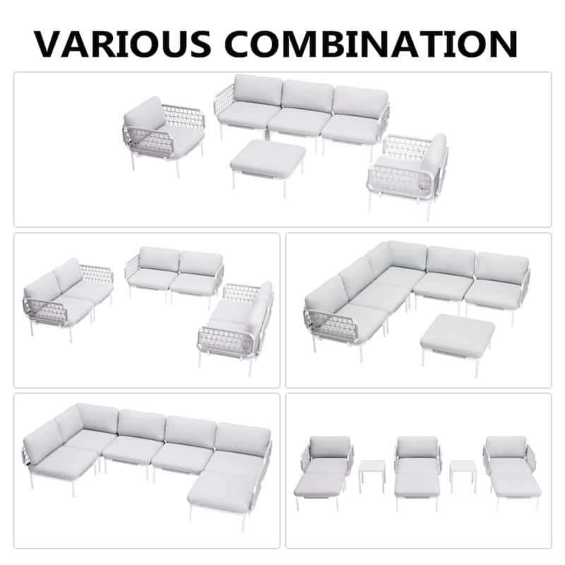 Pellebant Outdoor Patio Aluminum PE Rattan Sectional Sofa Conversation Seating Set with Cushions