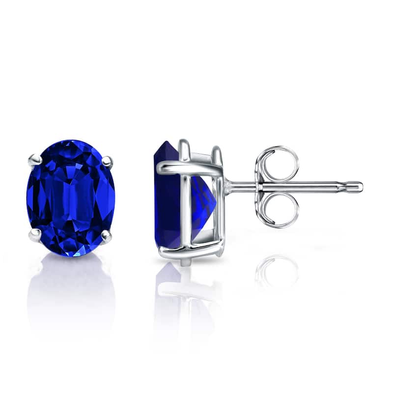Auriya 14k Gold Lab Grown Gemstone Blue Sapphire Stud Earrings Oval 0.25 to 5.00 ct. tw. 4-Prong Basket Push-Back - 1.00ct tgw. - White