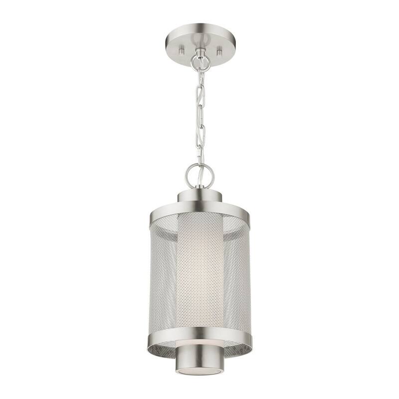 Livex Lighting 1-light Brushed Nickel Outdoor Chain Lantern, 20685-91 - 7" Dia x 14.5" H