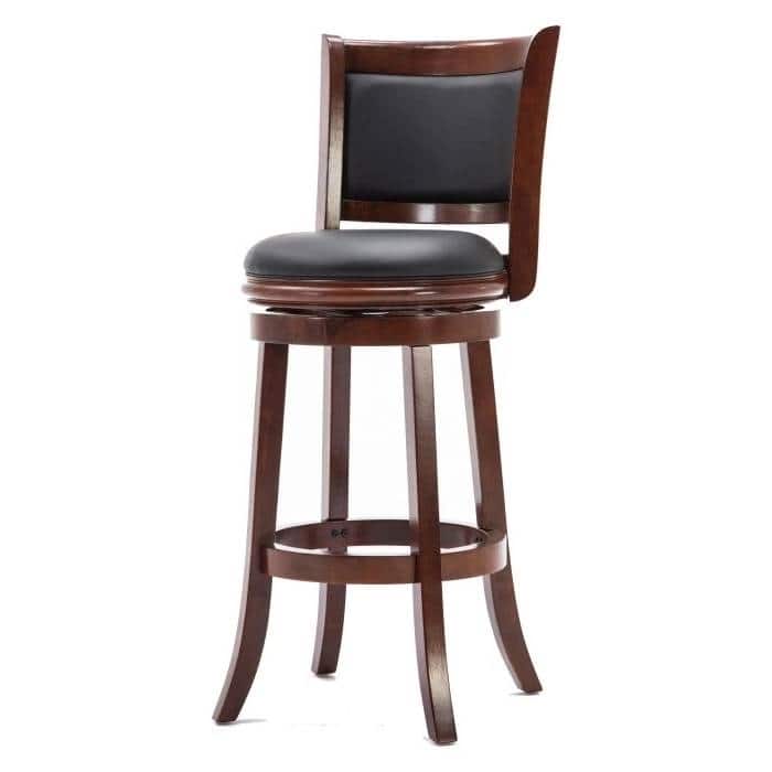 Cherry 29-inch Solid Wood Bar Stool with Faux Leather Swivel Seat - 43.5'' H x 18'' W x 19.5'' D