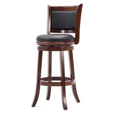 Cherry 29-inch Solid Wood Bar Stool with Faux Leather Swivel Seat - 43.5'' H x 18'' W x 19.5'' D