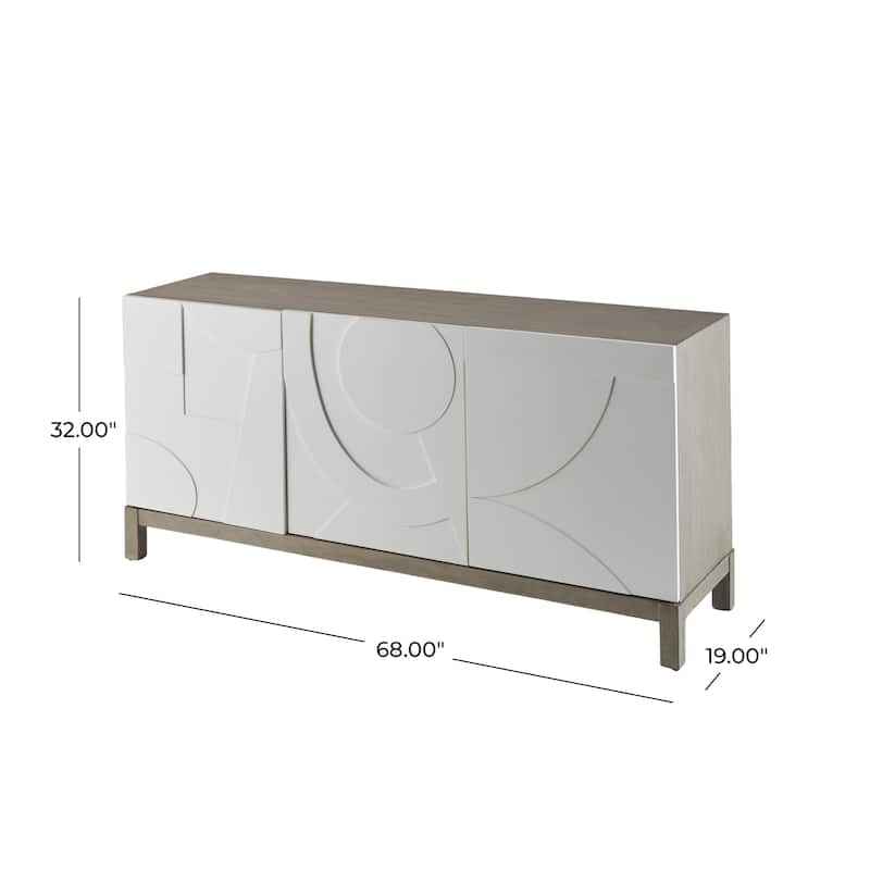 Wooden Geometric 3 Door and 1 Interior Drawer Sideboard - White - Roche River Decor - 19"W x 68"L x 32"H