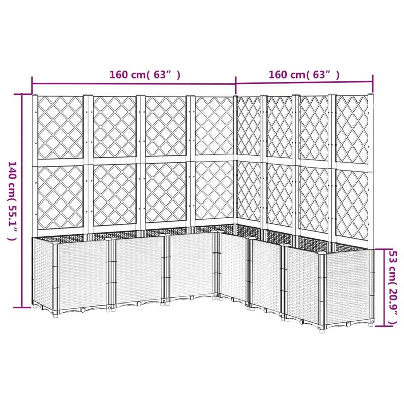 vidaXL Garden Planter with Trellis Plant Pot Vegetable Flower Box Outdoor PP - 63.0 x 63.0 x 55.1 in