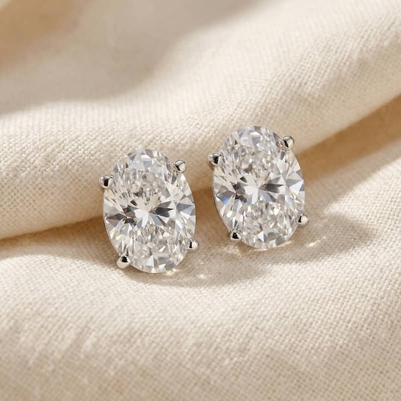 Bliss Diamond 2 Ct Lab Grown Oval Diamond Studs White Gold Earrings