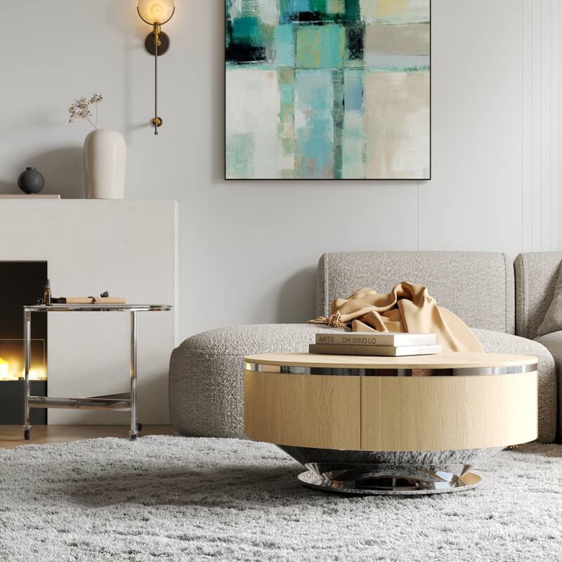 Nesting Coffee Table Set with End Table Round Coffee Table with 2 Storage Drawers