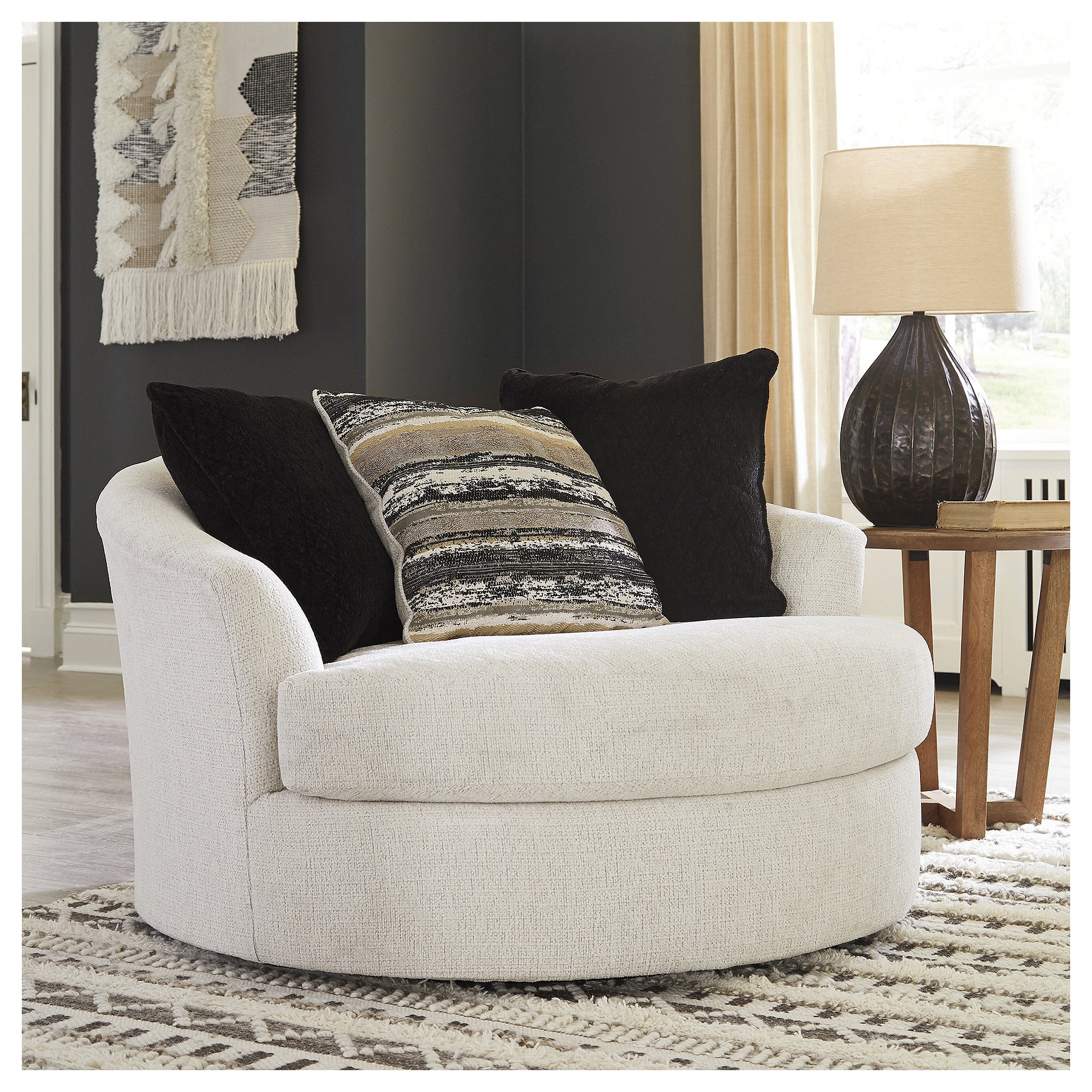 Signature Design by Ashley Cambri White Oversized Round Swivel Chair - 58"W x 54"D x 39"H