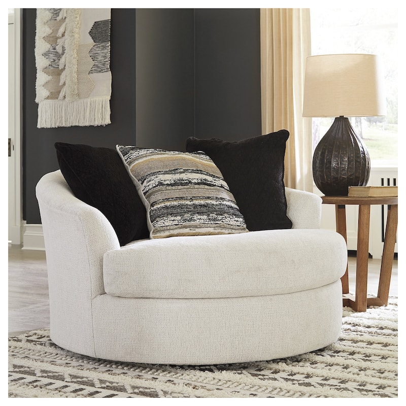 Signature Design by Ashley Cambri White Oversized Round Swivel Chair - 58"W x 54"D x 39"H - 58"W x 54"D x 39"H - White