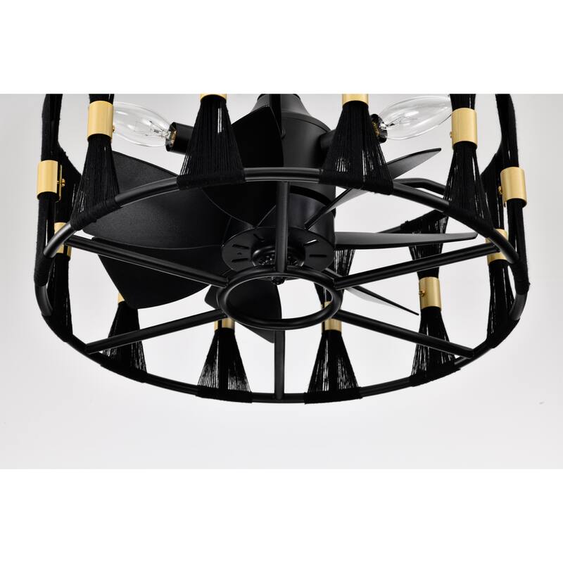Matte Black and Gold 16 Inch Modern Fandelier