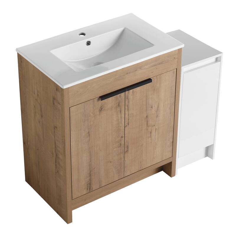 72" Freestanding Bathroom Vanity Set with Adjustable Storage Cabinets, Black Ceramic Sink