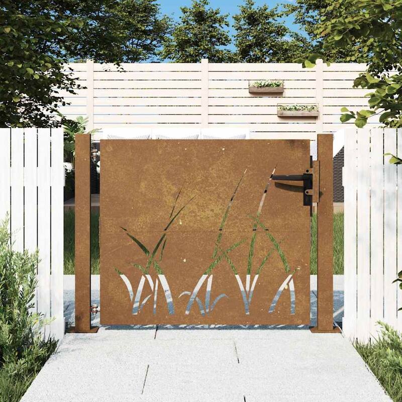 vidaXL Garden Gate 39.4x39.4" Corten Steel Grass Design - 43.3 x 41.3"