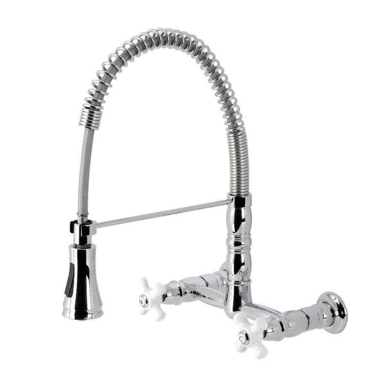 Heritage Two-Handle Wall-Mount Pull-Down Sprayer Kitchen Faucet - Polished Chrome