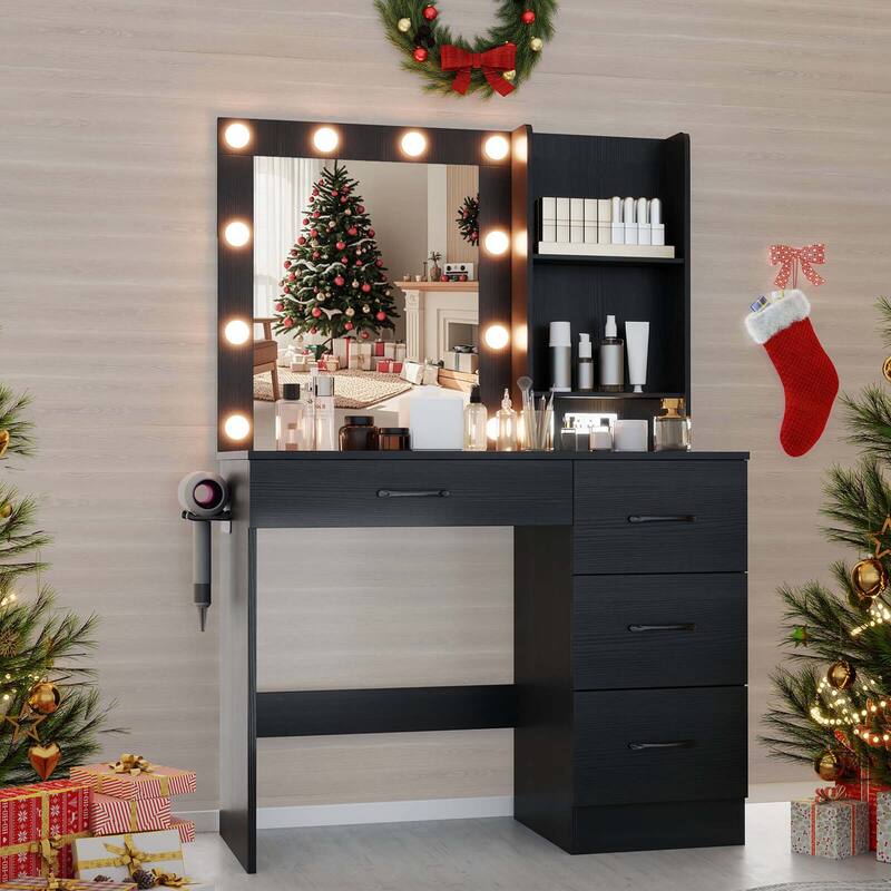 Costway Makeup Vanity Desk with Mirror and Lights Charging Station - 1 PCS