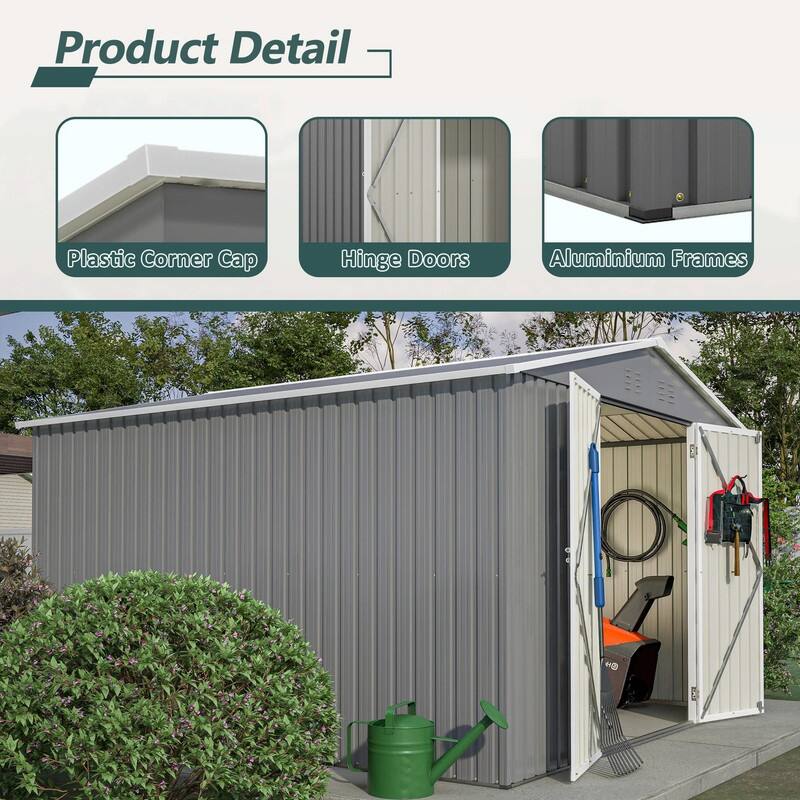 10' x 10' Outdoor Metal Storage Shed, Heavy-Duty Frame with Lockable Double Doors, All-Weather Garden Tool Shed