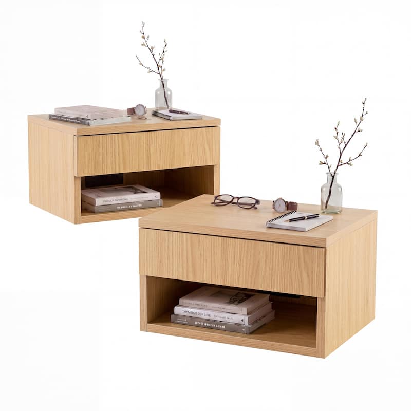 JONATHAN Y Celerie 15.71" Mid-Century Modern Floating Wall Mounted Nightstand with Soft-Close Drawer and Cable Hole