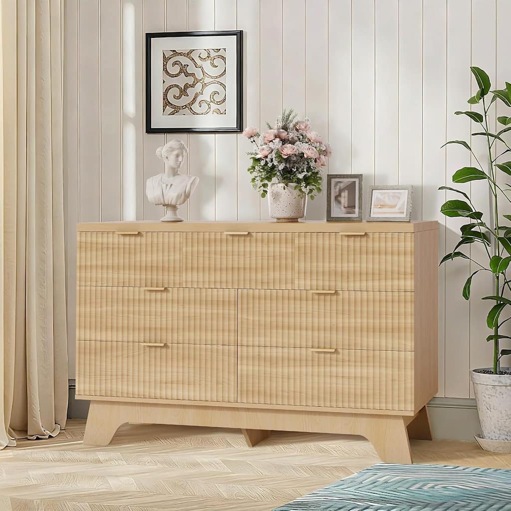 7 Drawer Fluted Dresser for Bedroom, Living Room, Hallway, Entryway