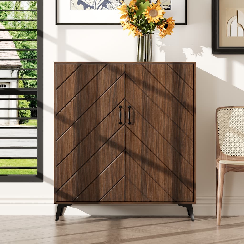 Vintage Sideboard Buffet Wooden Pantry Cabinet with Adjustable Shelves