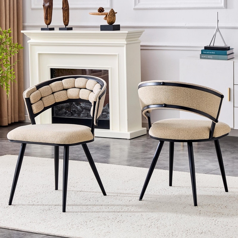 Set of 2 Velvet Dining Chairs with Black Legs, Modern Upholstered Accent Chairs