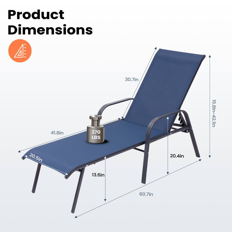 Pellebant Outdoor Adjustable Patio Chaise Lounge Chairs with Armrest Set of 2