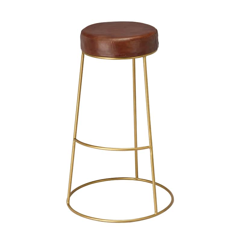 Alden Décor Lark Round Leather Bar Stool - Matte Brown