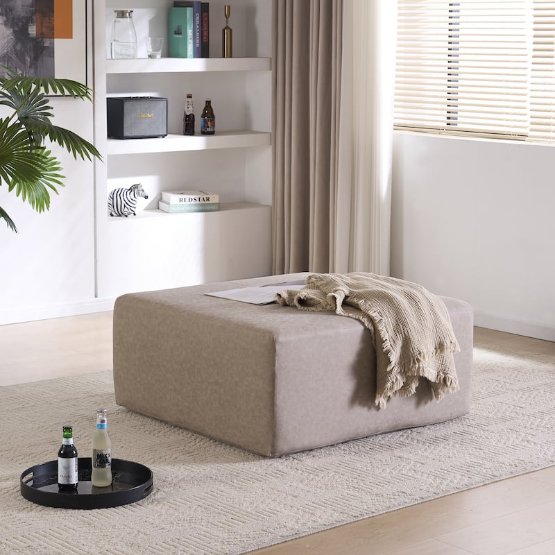 Oversized Square Ottoman Coffee Table, Faux Leather Couch Ottoman Large Footstool for Living Room